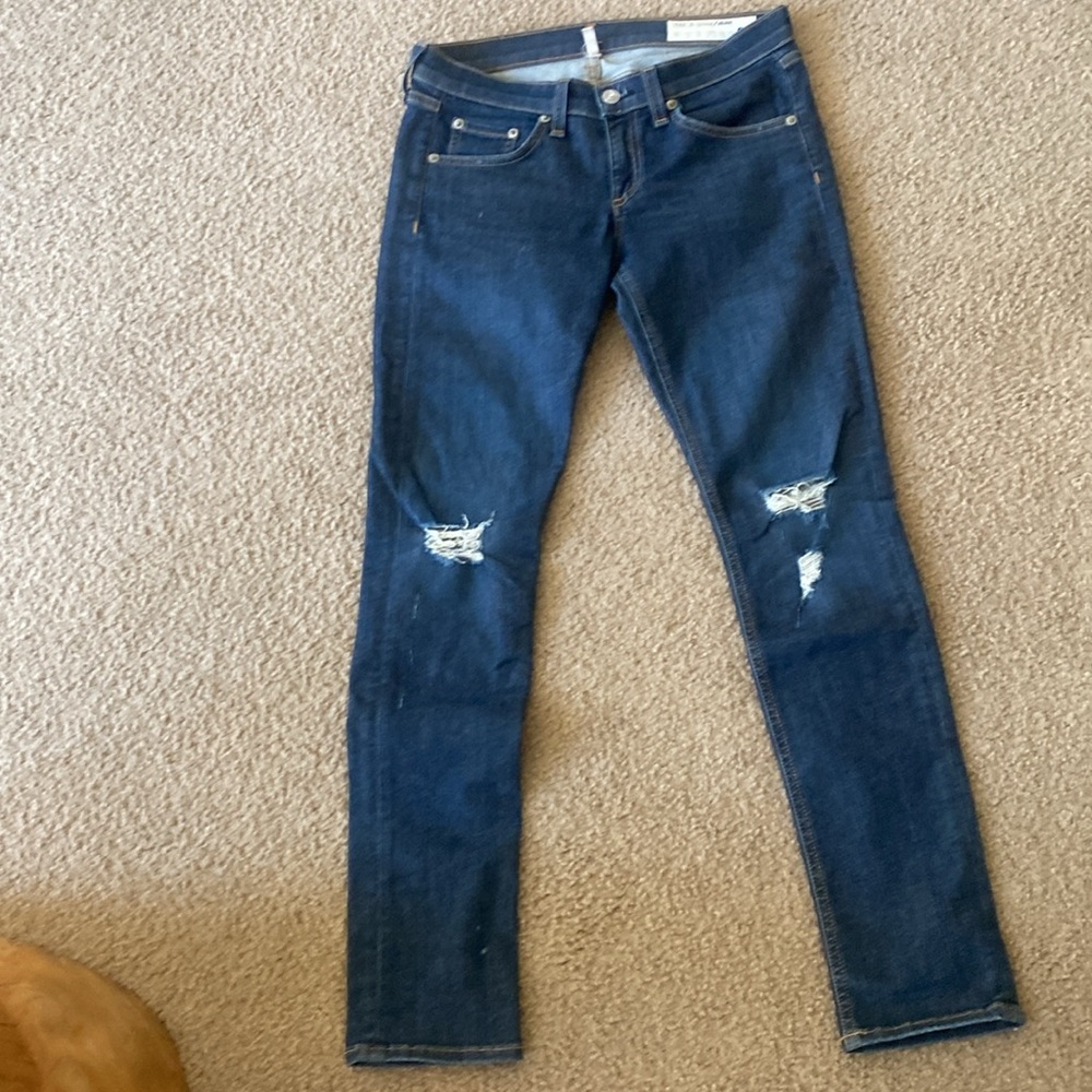 Rag & Bone Jeans Zipper Capri Skinny Leg Distressed Blue Dark Wash Women Sz 26
